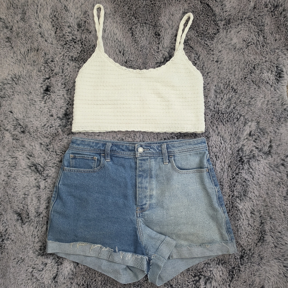 aerie White Crochet Knit Tank Top